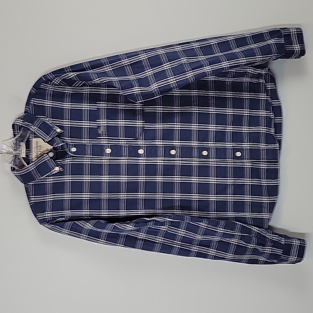 Abercrombie & Fitch blue plaid button down muscle shirt size mens medium